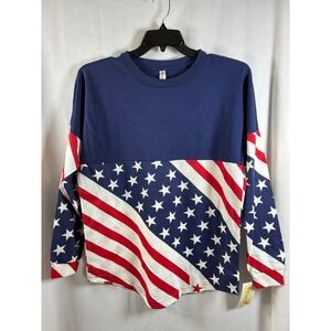 Classy Women American Flag Stars Stripes Spirit Jersey Navy Medium NWT‎